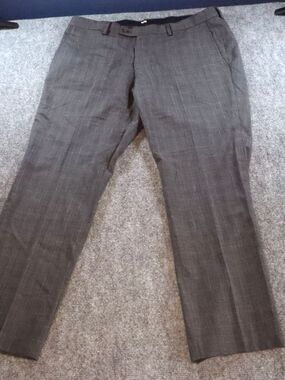 Ted Baker Mens Gray Plaid Wool Dress Pants 34R Tailored Flat Front Trousers